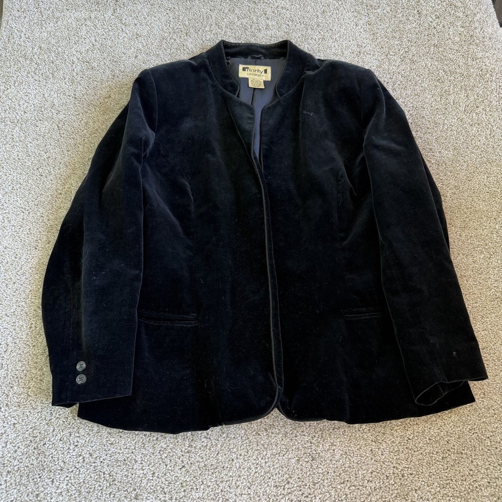 Vintage Lane Bryant Blazer Womens 42 Black Velvet Collarless Open Front Japan